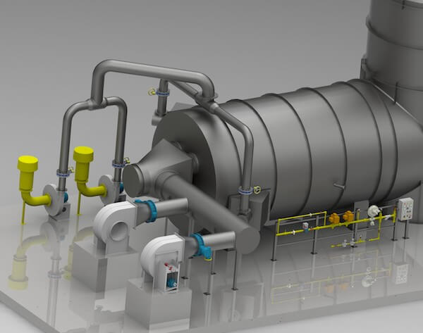 Direct-fired thermal oxidizer 3D rendering